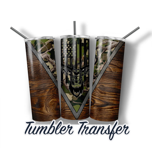Deer Hunting  Sublimation Print 20 oz Skinny Tumbler - 30oz Skinny Tumbler - Ready To press - Heat Transfers - Camo Flag Hunt