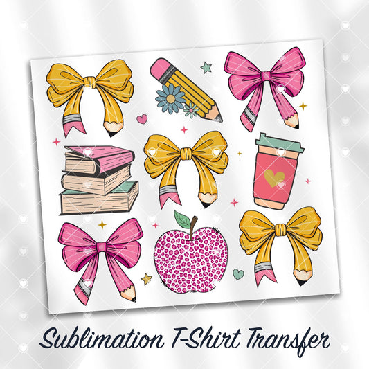 Pencil Bows Sublimation T-Shirt Transfer, Ready to Press, SHIPS NEXT DAY