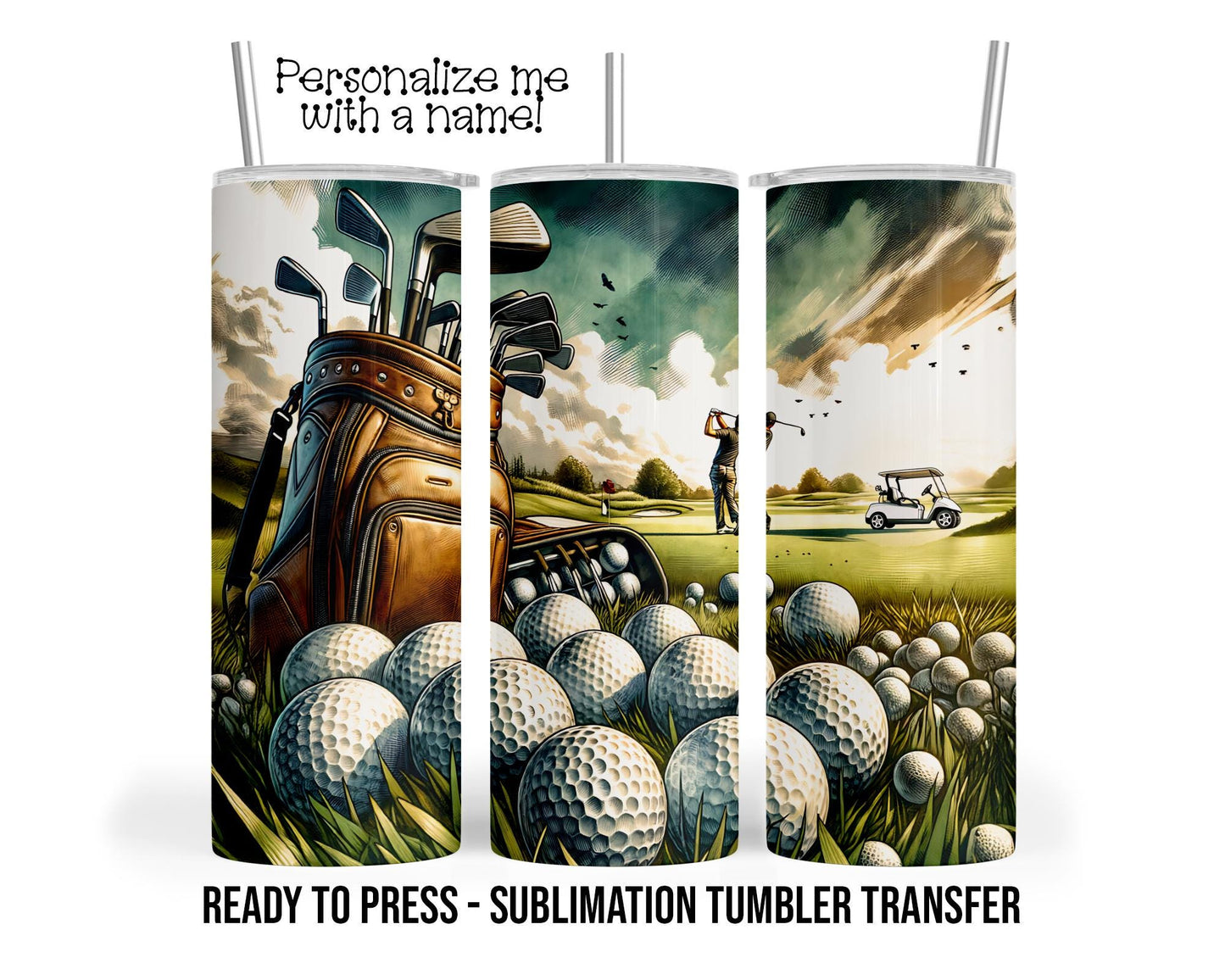 Golf Balls Sublimation Transfer Print For 20 oz Tumbler - 30 oz  Tumbler - Ready To press - Heat Transfers