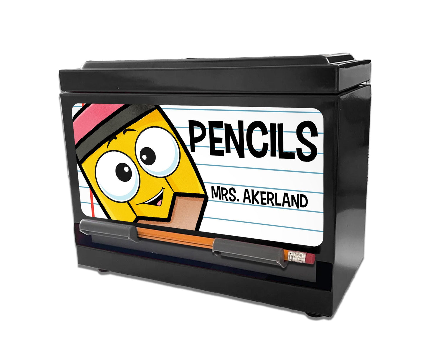 Custom Pencil Dispenser Vinyl Decal Personalized with a name, Waterproof Decal, Yellow Pencil, Teacher Appreciation Approx. 3.5x7.5 inches