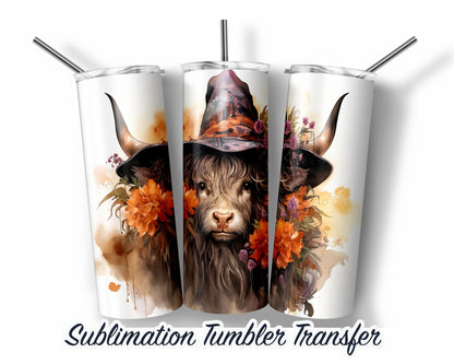 Highland Cow Fall  Sublimation Transfer Print For 20 oz Tumblers - 30 oz Tumblers - Ready To press - Heat Transfers SHIPS NEXT DAY