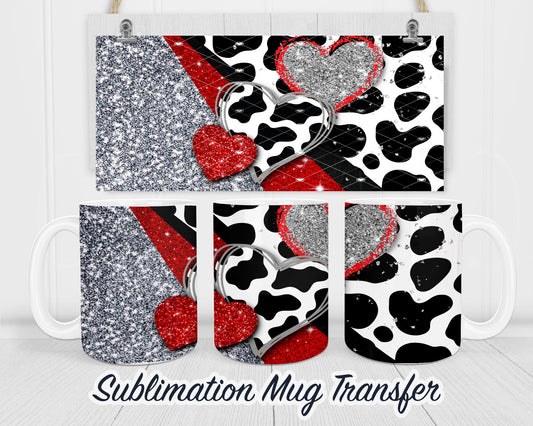 Heart Cow Print - Sublimation Transfer Print For 11 oz - 15 oz Mugs - Ready To press - Heat Transfer SHIPS NEXT DAY