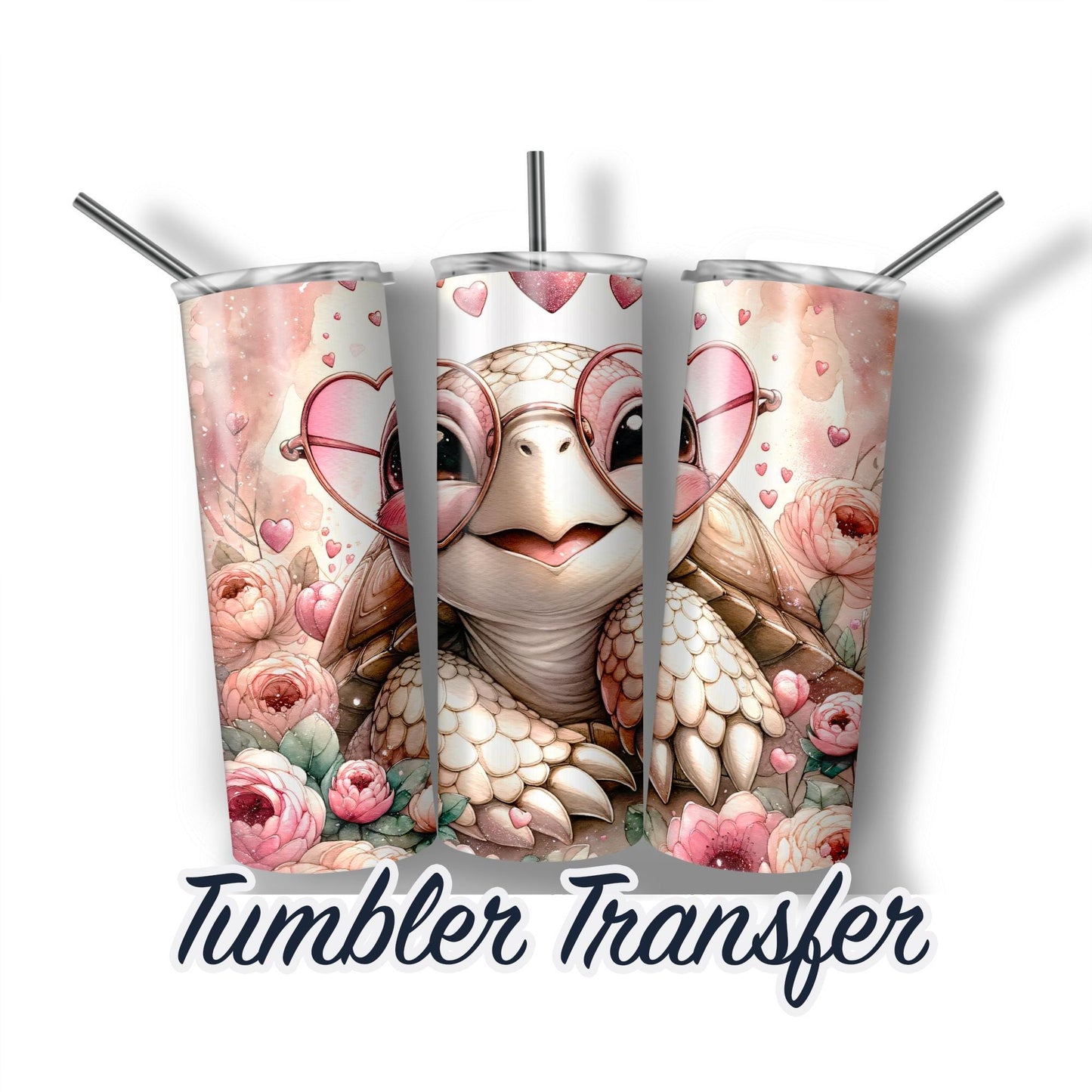 Turtle Love Valentine Sublimation Transfer Print For 20 oz Tumbler - 30 oz Skinny Tumbler - Ready to Press Heat Transfers - Ships Next Day