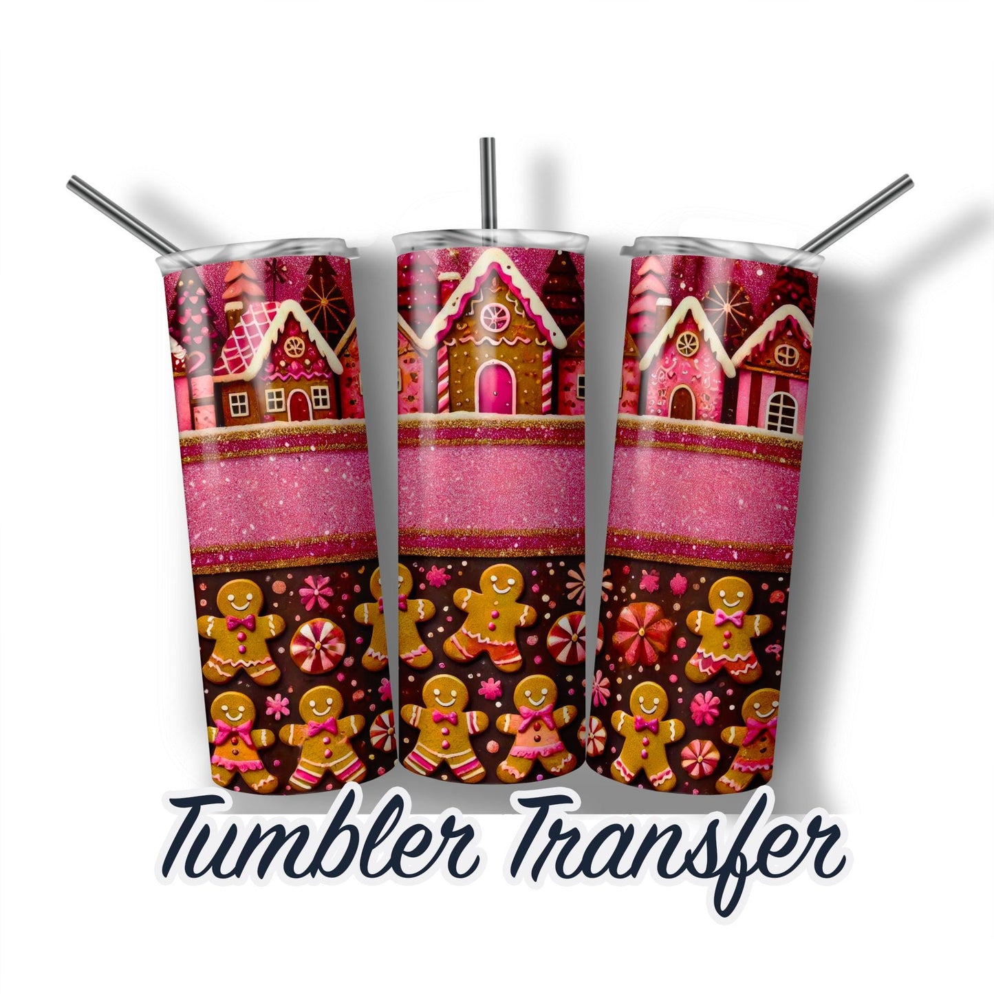 Christmas Gingerbread Sublimation Transfer Print For 20 oz - 30 oz Tumbler - Ready To press Heat Transfers - Ships Next Day