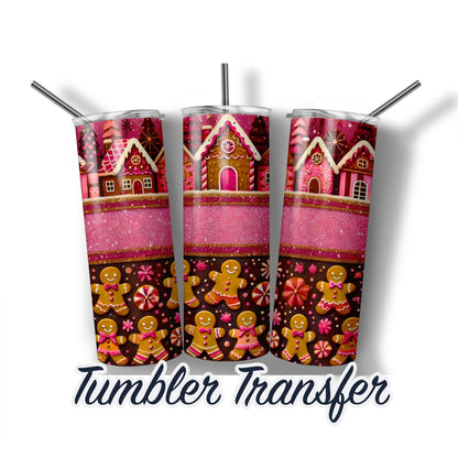 Christmas Gingerbread Sublimation Transfer Print For 20 oz - 30 oz Tumbler - Ready To press Heat Transfers - Ships Next Day