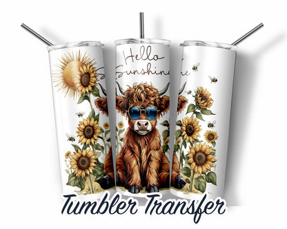 Highland Cow  Sublimation Transfer Print For 20 oz Tumblers - 30 oz Tumblers - Ready To press - Heat Transfers