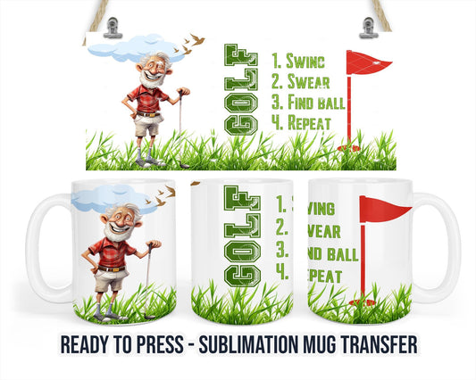 Golf Sublimation Transfer Print For 11 oz - 15 oz Mugs - Ready To press - Heat Transfer SHIPS NEXT DAY