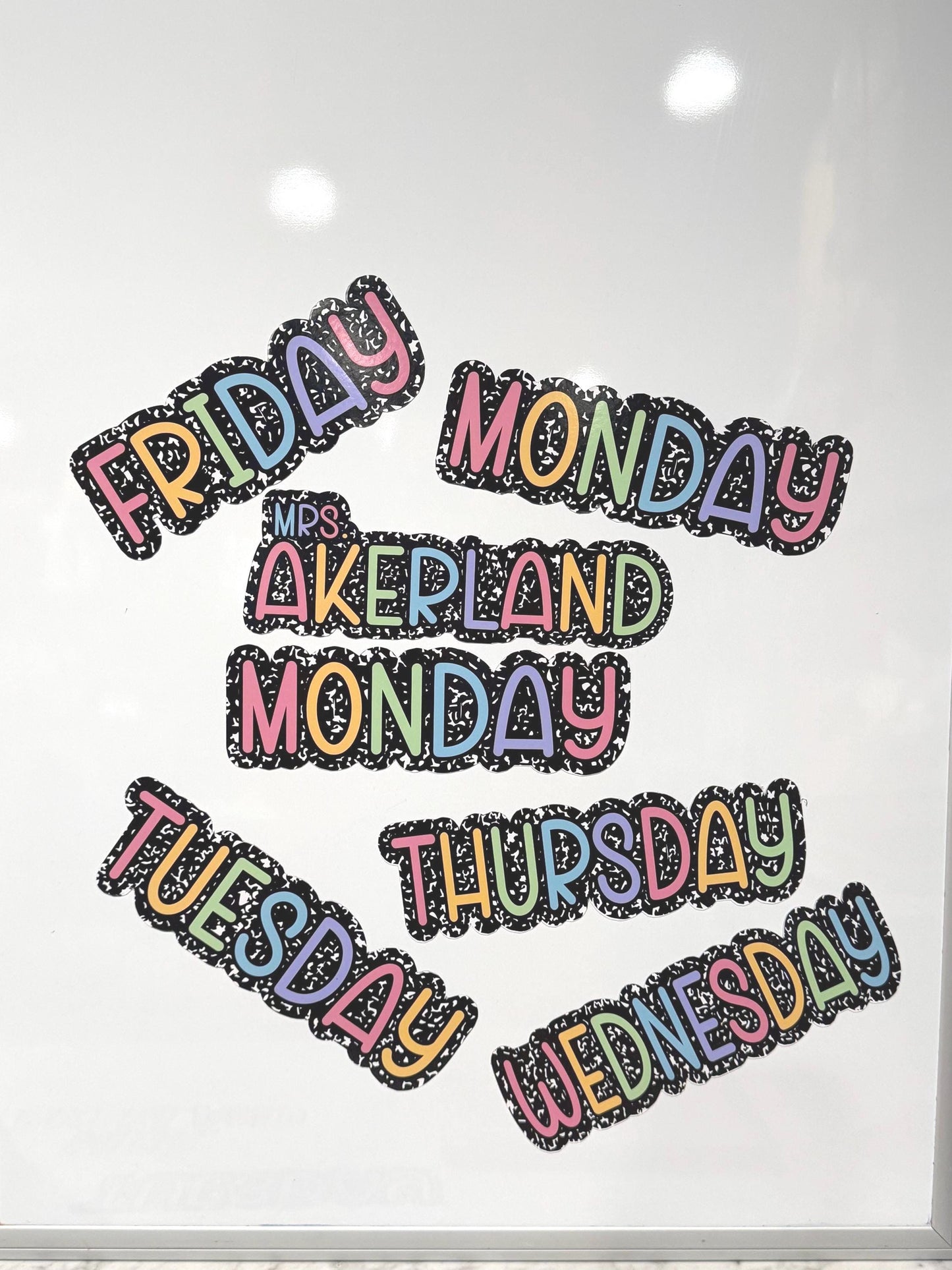Days of the Week whiteboard Magnets, Teacher Rainbow Classroom Decor, Approx 3in x 10in, Custom classroom magnets, Monday - Friday or Custom