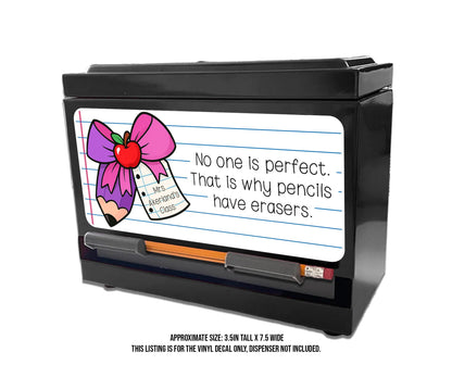 Pencil Dispenser Vinyl Decal Personalized with a name Waterproof Vinyl Decal for Teacher's Classroom Pencil Dispensers, 3.5in x 7.5in