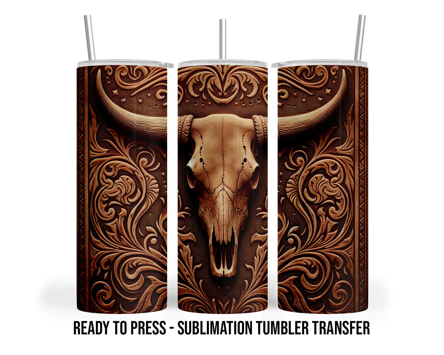 Leather Bull Sublimation Tumbler Transfer Print For 20 oz Tumbler - 30 oz Tumbler - Ready to press Heat Transfers SHIPS NEXT DAY