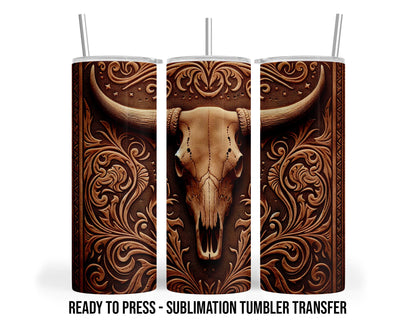 Leather Bull Sublimation Tumbler Transfer Print For 20 oz Tumbler - 30 oz Tumbler - Ready to press Heat Transfers SHIPS NEXT DAY