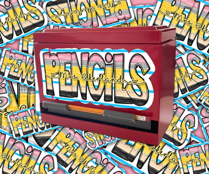 Custom Pencil Dispenser Vinyl Decal or Magnetic Decal Personalized with a name