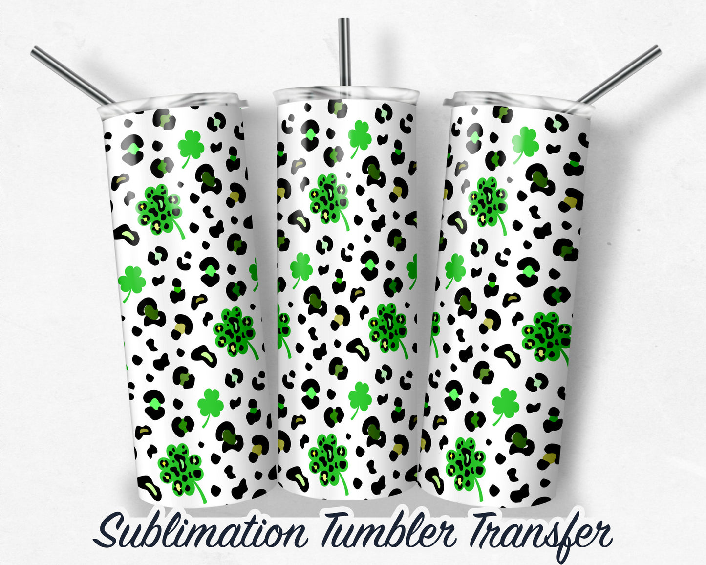 Leopard Clovers St. Patrick's Day  Sublimation Transfer Print For 20 - 30 oz Tumblers - Ready to Press - Heat Transfers