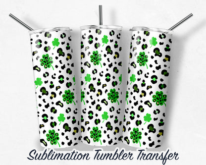Leopard Clovers St. Patrick's Day  Sublimation Transfer Print For 20 - 30 oz Tumblers - Ready to Press - Heat Transfers