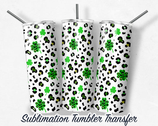Leopard Clovers St. Patrick's Day  Sublimation Transfer Print For 20 - 30 oz Tumblers - Ready to Press - Heat Transfers
