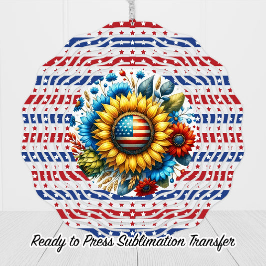 Patriotic Summer Sunflower Wind Spinner Sublimation Ready To press Heat Transfer SHIPS NEXT DAY