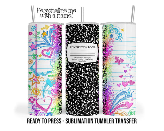 Sublimation Tumbler Transfer Print 20oz Tumbler, Ready To press Heat Transfer, Teacher Composition Paper Design