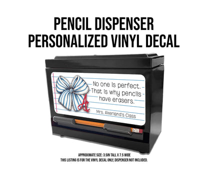 Pencil Dispenser Vinyl Decal Personalized with a name Waterproof Vinyl Decal for Teacher's Classroom Pencil Dispensers, 3.5in x 7.5in