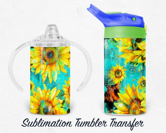 Rustic Sunflower Kids 12 oz Sippy Sublimation Tumbler Transfer - Ready To press - Heat Transfers SHIPS NEXT DAY