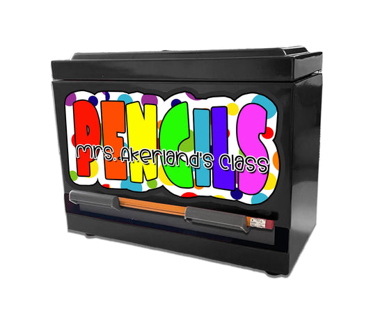 Custom Pencil Dispenser Vinyl Decal Personalized with a name, Rainbow Theme Classroom Decor, Teacher Stickers, Teacher Appreciation