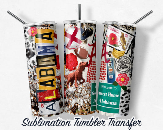 ALABAMA  Sublimation Transfer Print For 20 oz Tumbler - 30 oz Skinny Tumbler - RTP - Heat Transfers