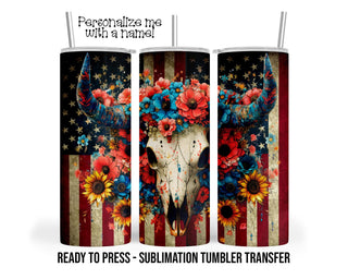 Southwestern Bull Skull Sublimation Transfer Print For 20 oz Tumblers - 30 oz Tumblers Heat Transfers Ready to press SHIPS NEXT DAY