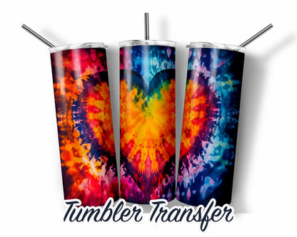Tie Dye Heart  Sublimation Transfer Print For 20 oz Tumbler - 30 oz Skinny Tumbler - Ready to press - Heat Transfers SHIPS NEXT DAY
