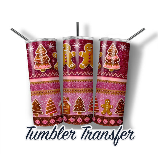 Christmas Gingerbread Sublimation Transfer Print For 20 oz - 30 oz Tumbler - Ready To press Heat Transfers - Ships Next Day