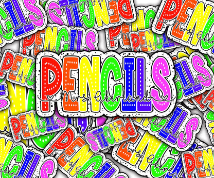 Custom Pencil Dispenser Vinyl Decal Personalized with a name, Rainbow Dots, Dalmatian Dots, Waterproof, Classroom Decor