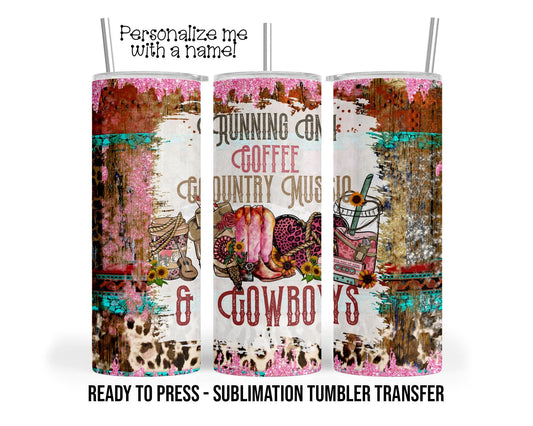 Sublimation Transfer Print - 20oz & 30oz Tumbler Heat Press Wrap With Coffee & Country Music Design