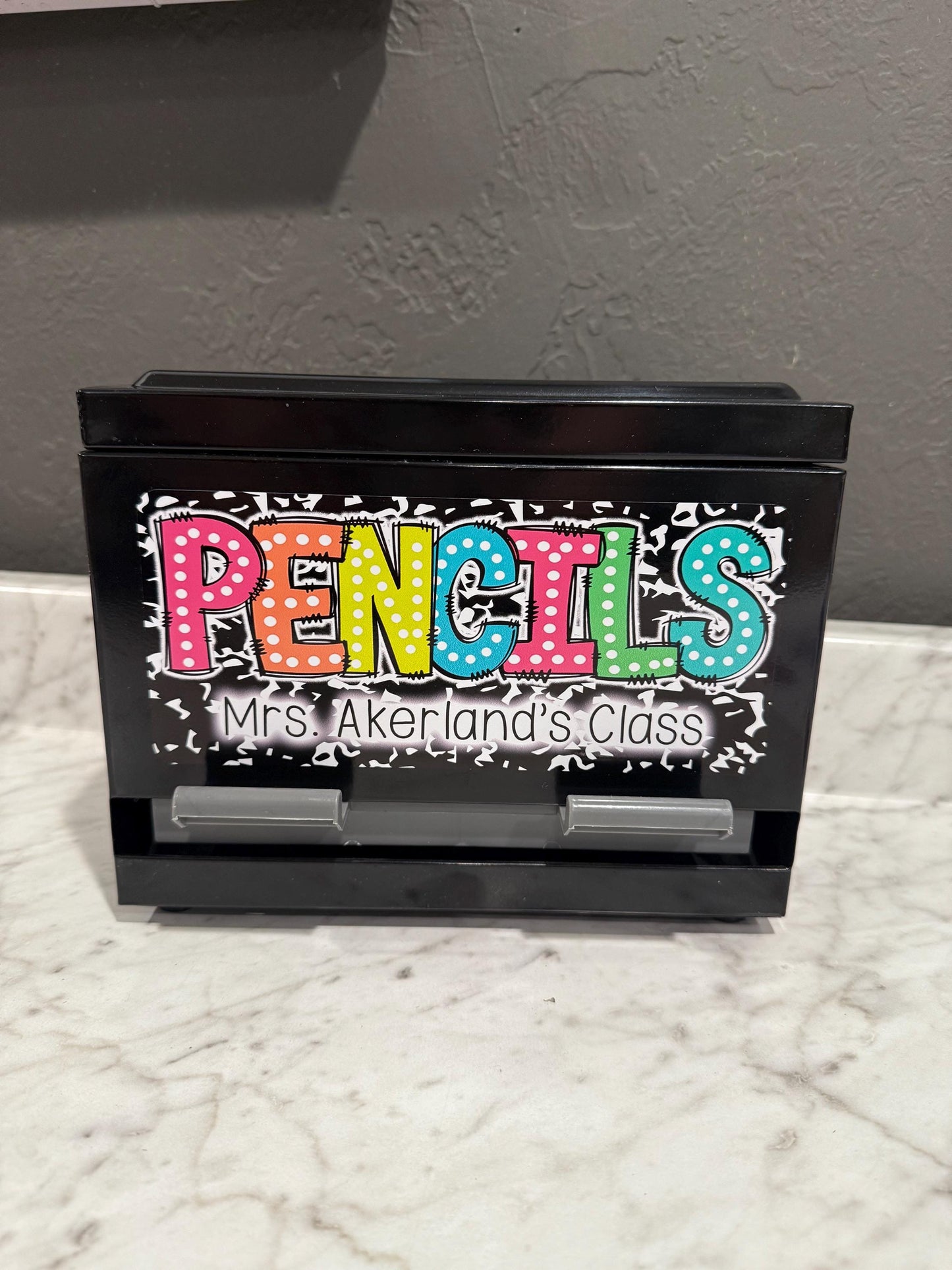 Custom Pencil Dispenser Vinyl Decal Personalized with a name, Waterproof Decal, Rainbow Theme, Teacher Appreciation Approx. 3.5x7.5 inches