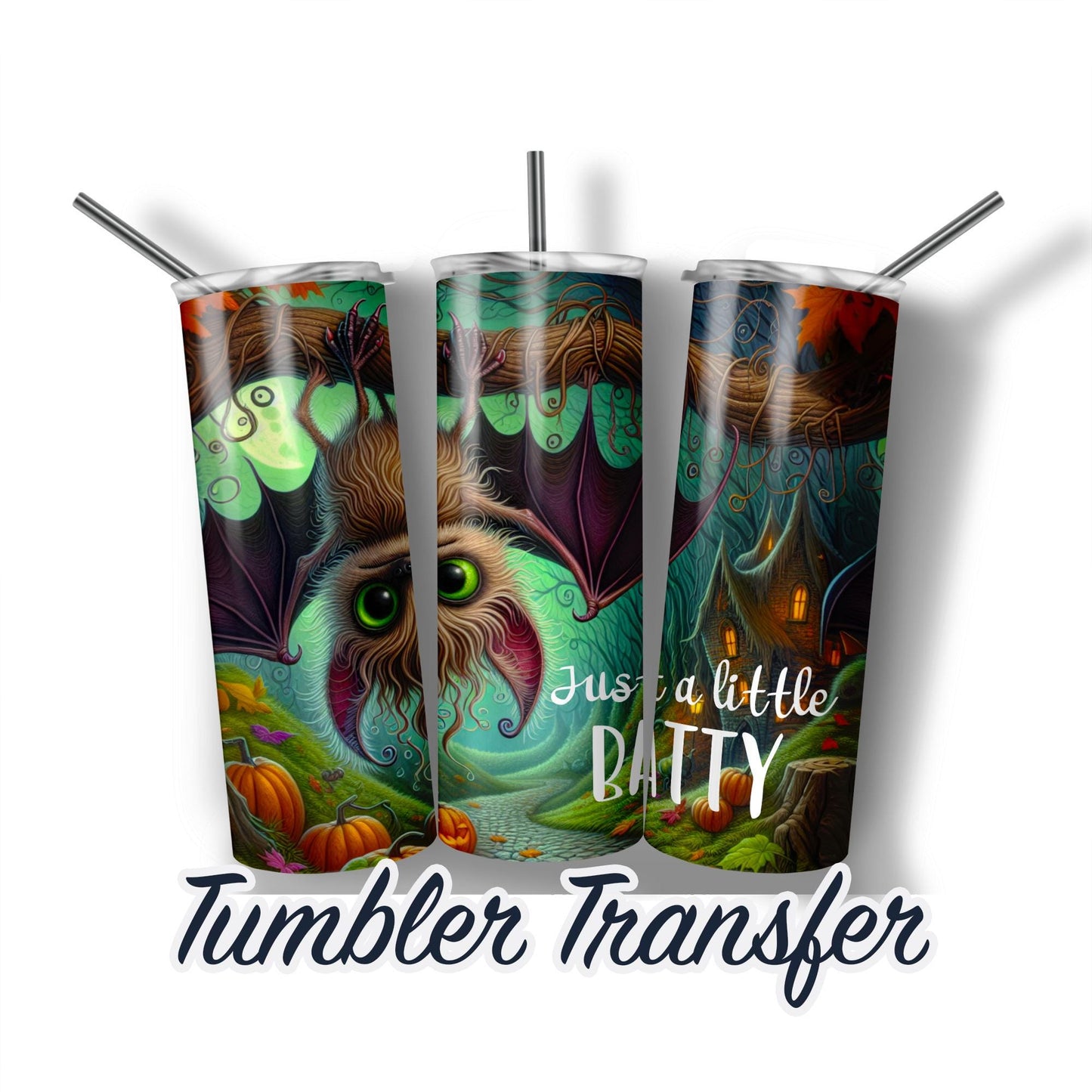 Halloween Batty Ready to Press Sublimation Transfer Print 20 oz - 30 oz Tumblers  Ships Next Day