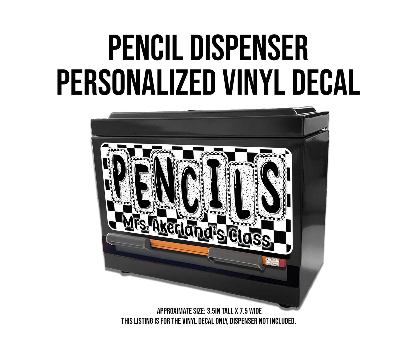 Pencil Dispenser Vinyl Decal Personalized with a name Waterproof Vinyl Decal for Teacher's Classroom Pencil Dispensers, Monogrammed Decals