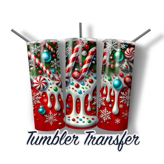 Christmas Candy Sublimation Transfer Print For 20 oz - 30 oz Tumbler - Ready To press Heat Transfers - Ships Next Day