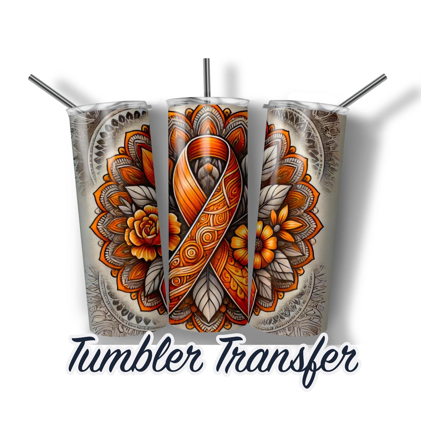 ADHD Awareness Orange Ribbon Ready to Press Sublimation Transfer Print 20 oz - 30 oz Tumblers  Ships Next Day