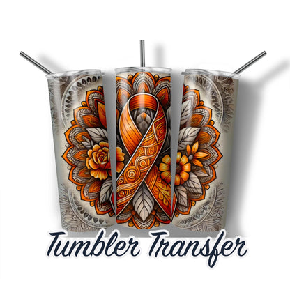 ADHD Awareness Orange Ribbon Ready to Press Sublimation Transfer Print 20 oz - 30 oz Tumblers  Ships Next Day