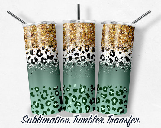 Glitter Leopard Print -  Sublimation Transfer Print For 20 oz - 30 oz Skinny Tumbler - Ready To press - Heat Transfer