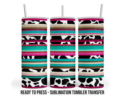 Serape Cow Print -  Sublimation Transfer Print For 20 oz - 30 oz Skinny Tumbler - Ready To press - Heat Transfer SHIPS NEXT DAY