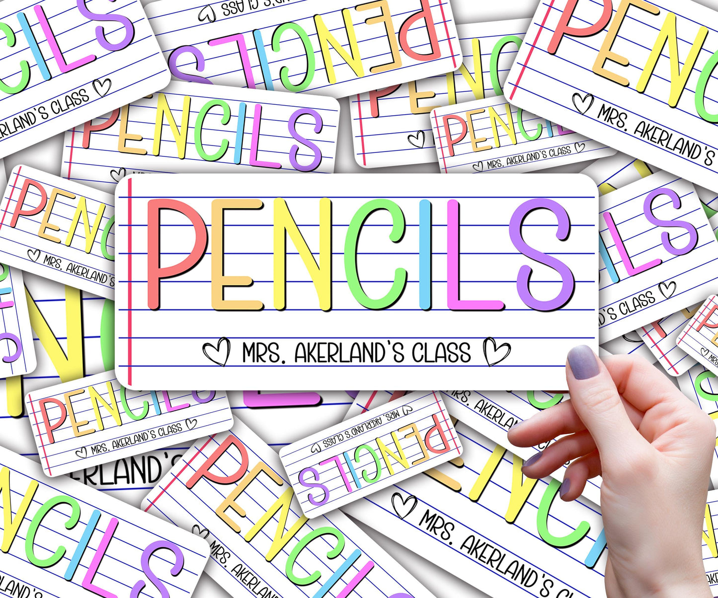 Custom Pencil Dispenser Vinyl Decal Personalized with a name, Waterproof Decal, Rainbow Theme, Teacher Appreciation Approx. 3.5x7.5 inches