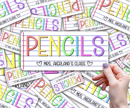 Custom Pencil Dispenser Vinyl Decal Personalized with a name, Waterproof Decal, Rainbow Theme, Teacher Appreciation Approx. 3.5x7.5 inches