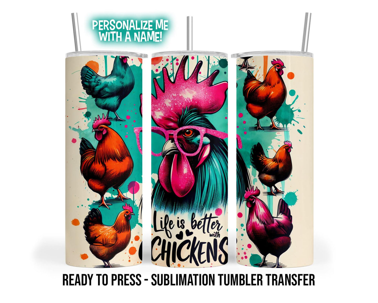 Sublimation Tumbler Transfer – Chicken Witches Design for 20 oz & 30 oz Skinny Wrap