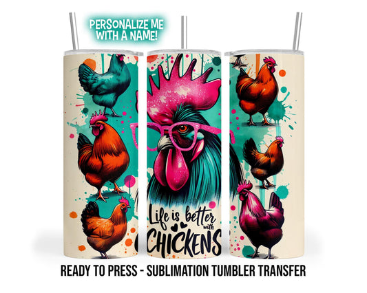 Sublimation Tumbler Transfer – Chicken Witches Design for 20 oz & 30 oz Skinny Wrap