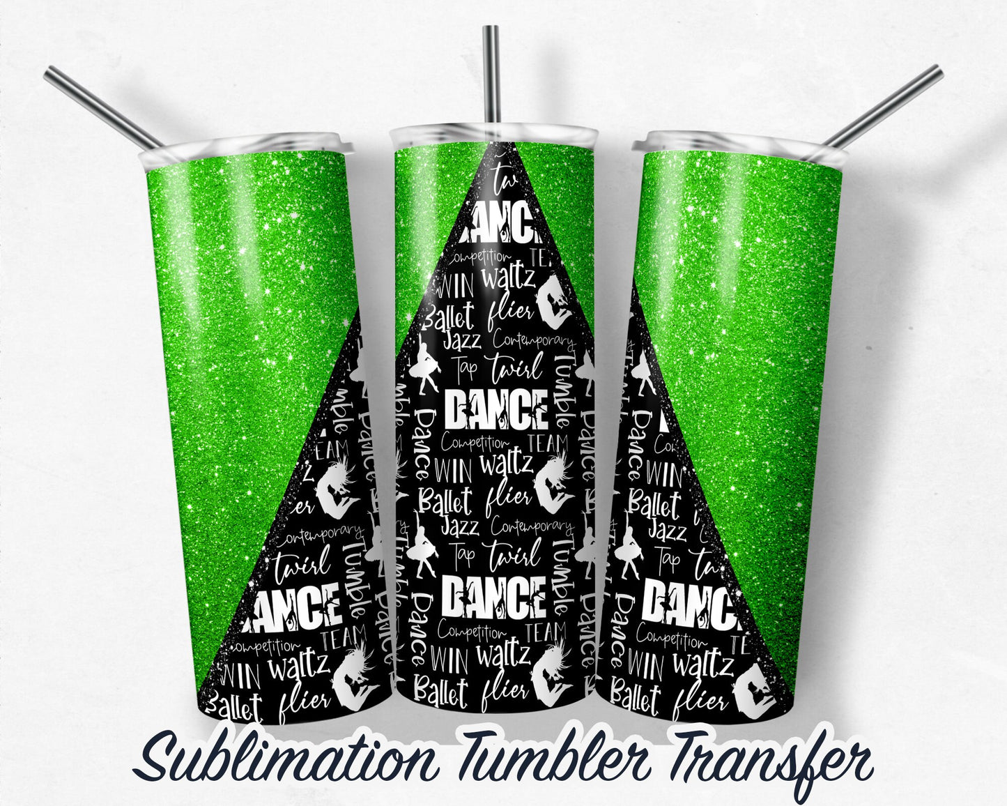 Green Dance -  Sublimation Transfer Print For 20 oz Tumbler - 30 oz Skinny Tumbler - Ready To press - Heat Transfers