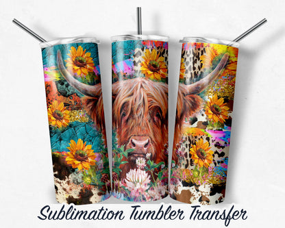 Highland Cow -  Sublimation Transfer Print For 20 oz Tumblers - 30 oz Tumblers - Ready To press - Heat Transfers
