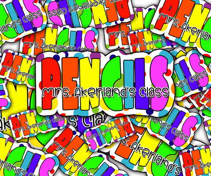 Custom Pencil Dispenser Vinyl Decal Personalized with a name, Rainbow Theme Classroom Decor, Teacher Stickers, Teacher Appreciation