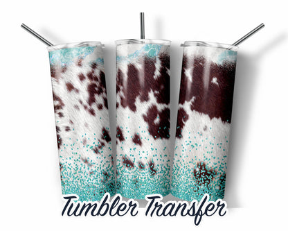 Cowhide  Sublimation Transfer Print 20 oz Skinny Tumbler - 30oz Skinny Tumbler - Ready To press - Heat Transfers SHIPS NEXT DAY
