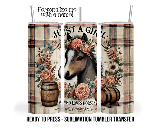 Horse with Flowers Sublimation Tumbler Transfer Print For 20 oz Tumblers - 30 oz Tumblers - Ready To press - Heat Transfers SHIPS NEXT DAY
