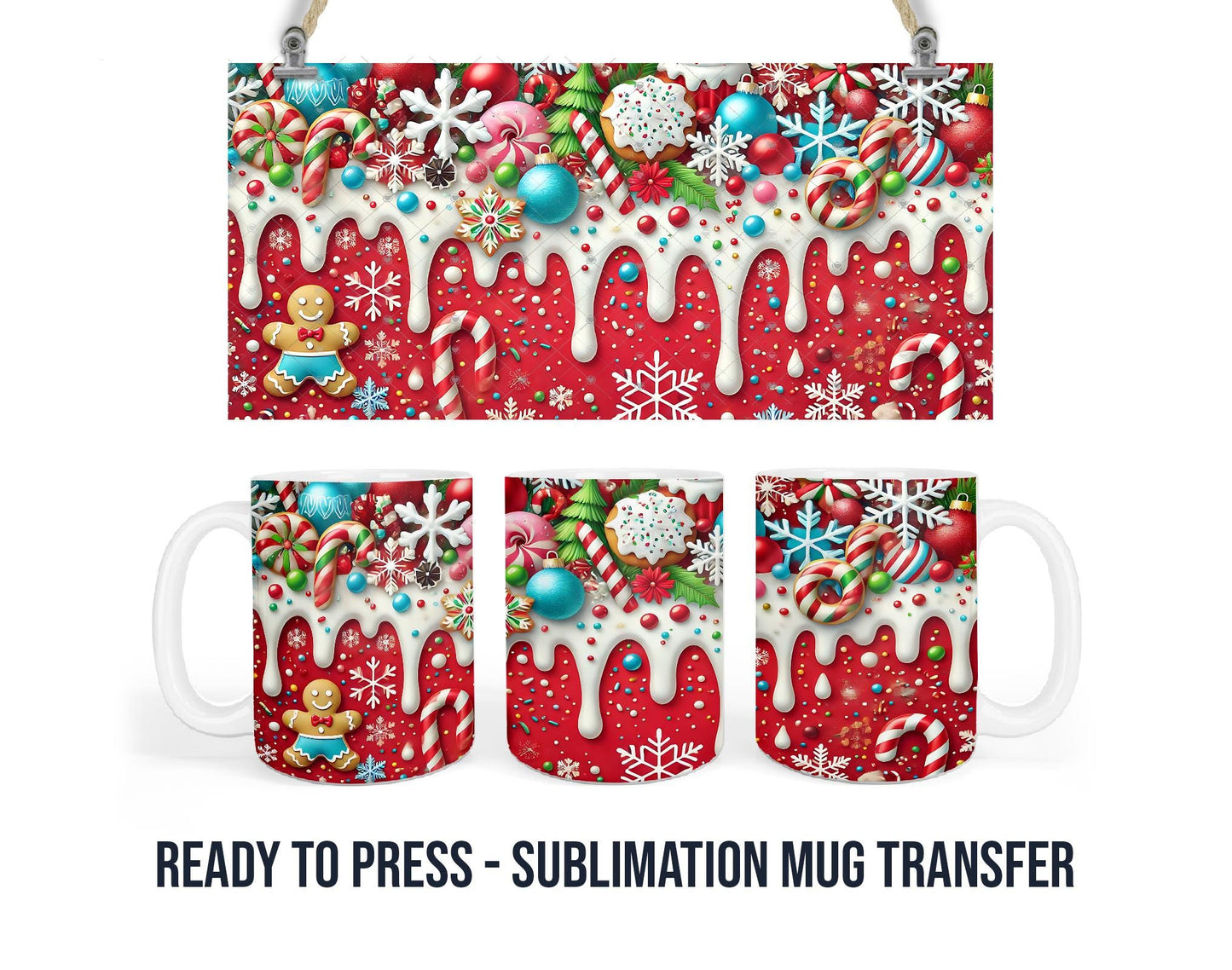 Sublimation Mug Transfer, 11-15 OZ Ready To Press Single Use Transfer Christmas Gingerbread Cookies
