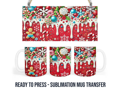 Sublimation Mug Transfer, 11-15 OZ Ready To Press Single Use Transfer Christmas Gingerbread Cookies