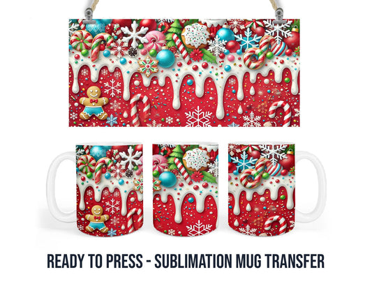Sublimation Mug Transfer, 11-15 OZ Ready To Press Single Use Transfer Christmas Gingerbread Cookies